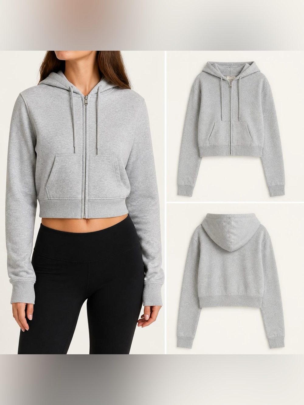 Brandy Melville John Galt Crystal Hoodie Gray Cropped Zip Up